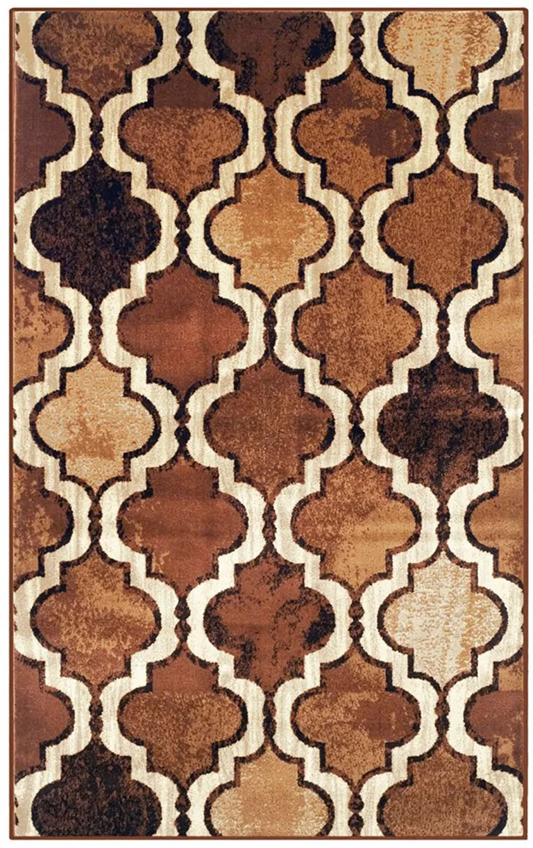 Brown Quatrefoil Power Loom Distressed Stain Resistant Area Rug Photo 1