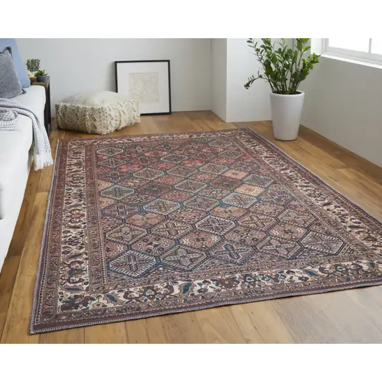 Brown Red And Ivory Floral Power Loom Area Rug Photo 7