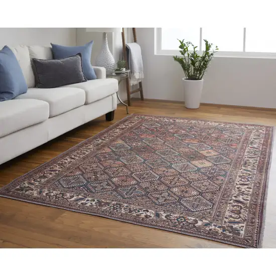 Brown Red And Ivory Floral Power Loom Area Rug Photo 8