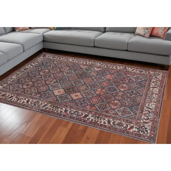 Brown Red And Ivory Floral Power Loom Area Rug Photo 1