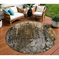 Photo of Brown Round Abstract Washable Non Skid Indoor Outdoor Area Rug