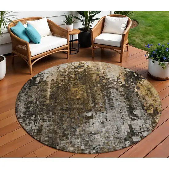 Brown Round Abstract Washable Non Skid Indoor Outdoor Area Rug Photo 1