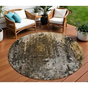 Photo of Brown Round Abstract Washable Non Skid Indoor Outdoor Area Rug