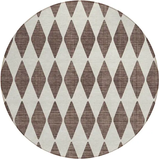 Brown Round Geometric Washable Non Skid Indoor Outdoor Area Rug Photo 2