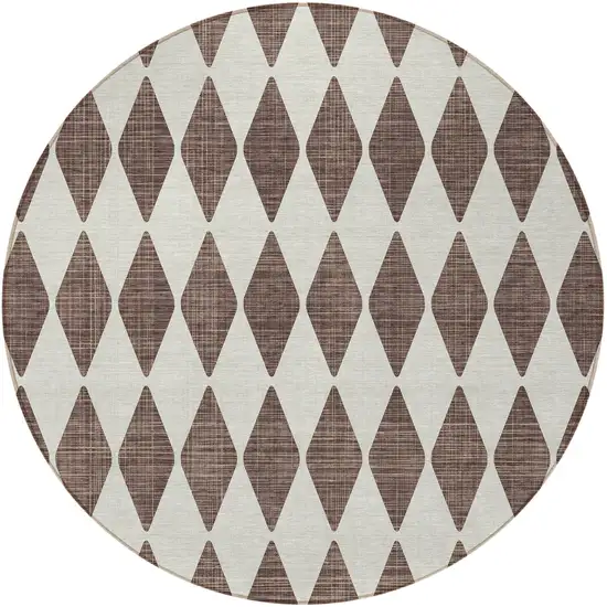 Brown Round Geometric Washable Non Skid Indoor Outdoor Area Rug Photo 5