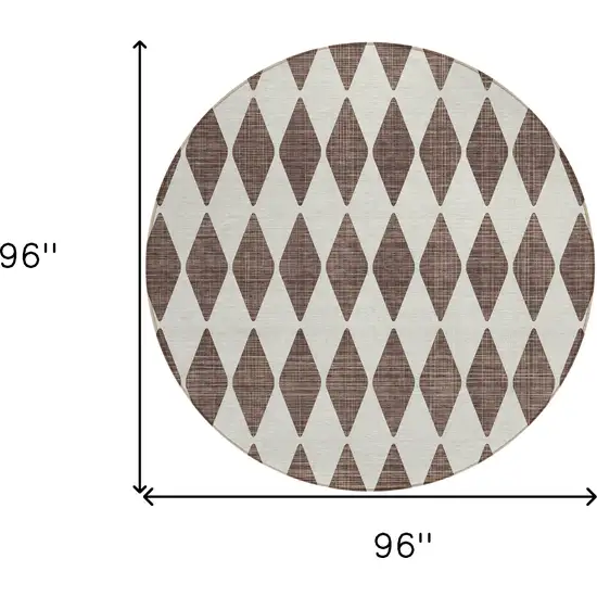 Brown Round Geometric Washable Non Skid Indoor Outdoor Area Rug Photo 3