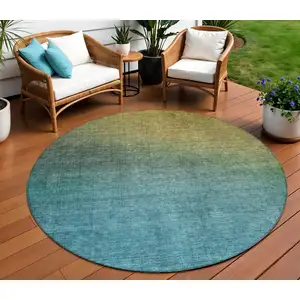 Photo of Brown Round Ombre Washable Non Skid Indoor Outdoor Area Rug