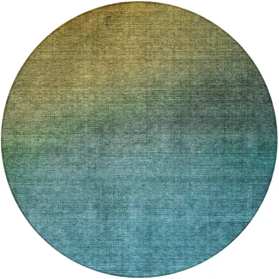 8' Brown Blue And Taupe Round Ombre Washable Indoor Outdoor Area Rug Photo 4