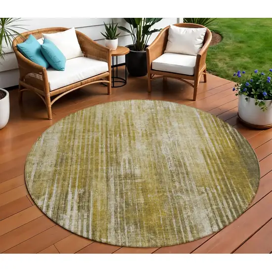 Brown Round Striped Washable Non Skid Indoor Outdoor Area Rug Photo 1