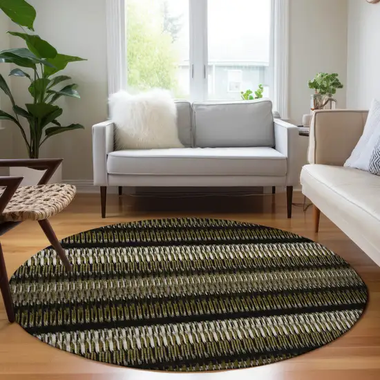 Brown Round Striped Washable Non Skid Indoor Outdoor Area Rug Photo 7