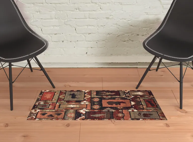 Brown Rust Berry Sage Green Gold And Ivory Southwestern Power Loom Stain Resistant Area Rug Photo 2