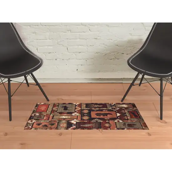 Brown Rust Berry Sage Green Gold And Ivory Southwestern Power Loom Stain Resistant Area Rug Photo 2