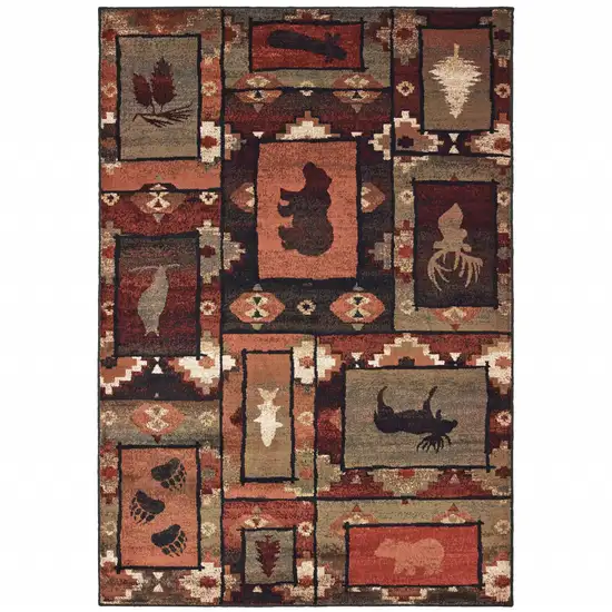 Brown Rust Berry Sage Green Gold And Ivory Southwestern Power Loom Stain Resistant Area Rug Photo 1