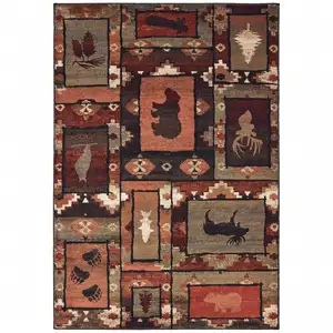 Photo of Brown Rust Berry Sage Green Gold And Ivory Southwestern Power Loom Stain Resistant Area Rug