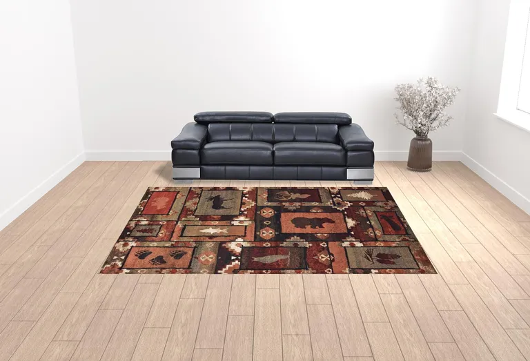 Brown Rust Berry Sage Green Gold And Ivory Southwestern Power Loom Stain Resistant Area Rug Photo 2