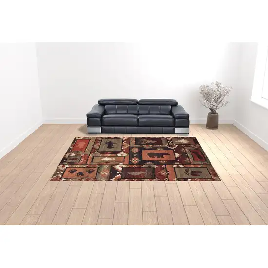 Brown Rust Berry Sage Green Gold And Ivory Southwestern Power Loom Stain Resistant Area Rug Photo 2