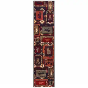 Photo of Brown Rust Berry Sage Green Gold And Ivory Southwestern Power Loom Stain Resistant Runner Rug