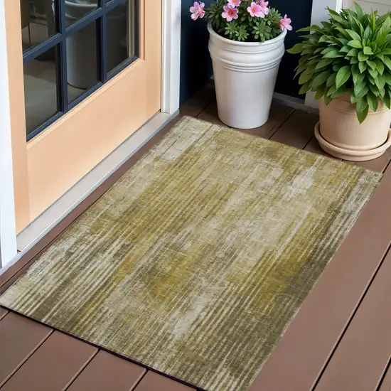 Brown Striped Washable Non Skid Indoor Outdoor Area Rug Photo 1