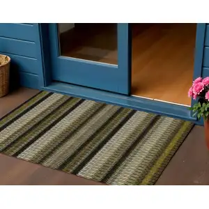 Photo of Brown Striped Washable Non Skid Indoor Outdoor Area Rug