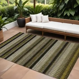 Photo of Brown Striped Washable Non Skid Indoor Outdoor Area Rug