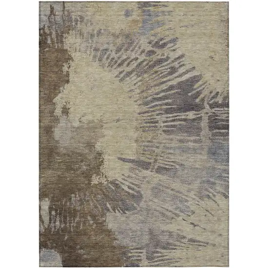 Brown Tan And Beige Abstract Washable Indoor Outdoor Area Rug Photo 2