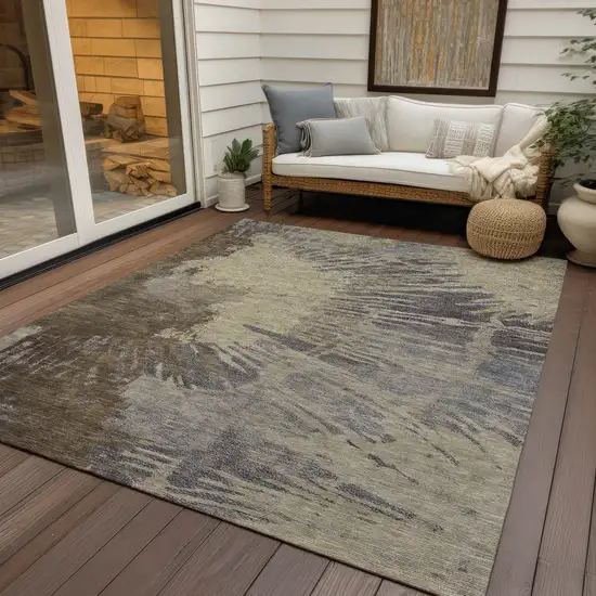 Brown Tan And Beige Abstract Washable Indoor Outdoor Area Rug Photo 8