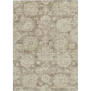 Photo of Brown Tan And Beige Floral Washable Indoor Outdoor Area Rug