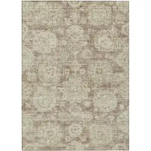 Photo of Brown Tan And Beige Floral Washable Indoor Outdoor Area Rug