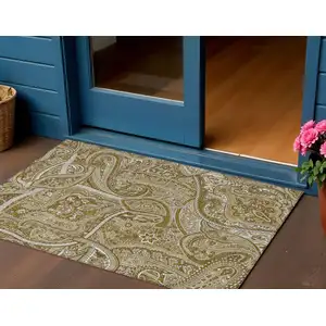 Photo of Brown Tan And Beige Paisley Washable Indoor Outdoor Area Rug