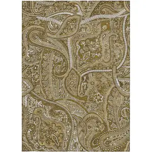 Photo of Brown Tan And Beige Paisley Washable Indoor Outdoor Area Rug