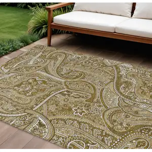 Photo of Brown Tan And Beige Paisley Washable Indoor Outdoor Area Rug