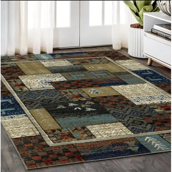 Brown Tan And Blue Patchwork Area Rug Photo 1