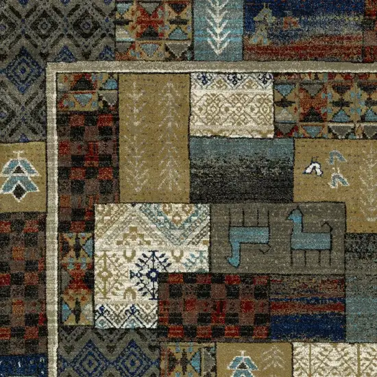 Brown Tan And Blue Patchwork Area Rug Photo 7