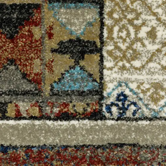 Brown Tan And Blue Patchwork Area Rug Photo 6