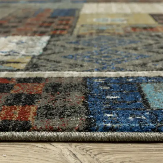 Brown Tan And Blue Patchwork Area Rug Photo 5