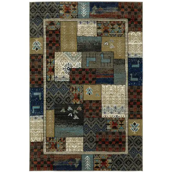 Brown Tan And Blue Patchwork Area Rug Photo 2