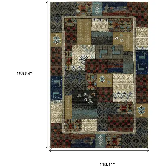 Brown Tan And Blue Patchwork Area Rug Photo 3