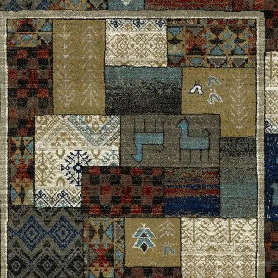 Brown Tan And Blue Patchwork Area Rug Photo 7