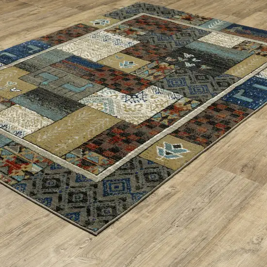 Brown Tan And Blue Patchwork Area Rug Photo 4