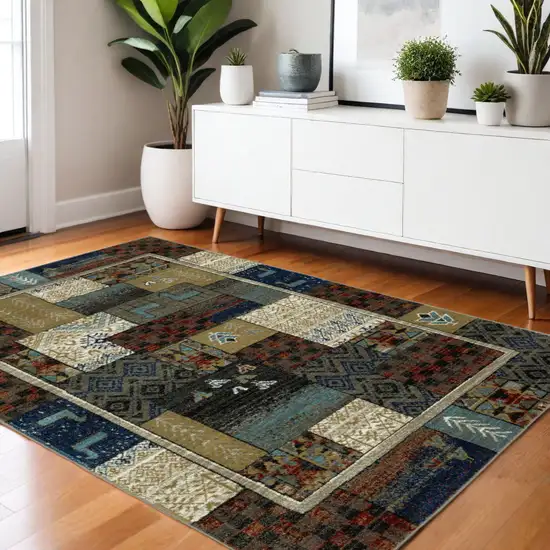 Brown Tan And Blue Patchwork Area Rug Photo 1