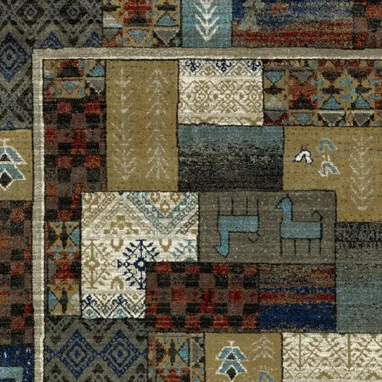 Brown Tan And Blue Patchwork Area Rug Photo 7