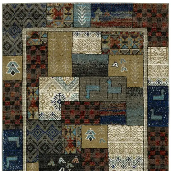 Brown Tan And Blue Patchwork Area Rug Photo 8