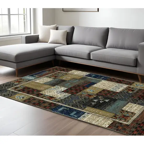 Brown Tan And Blue Patchwork Area Rug Photo 1