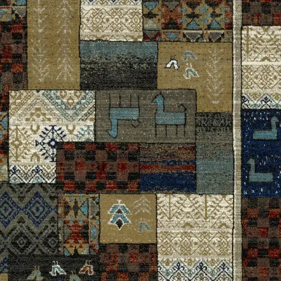 Brown Tan And Blue Patchwork Area Rug Photo 7