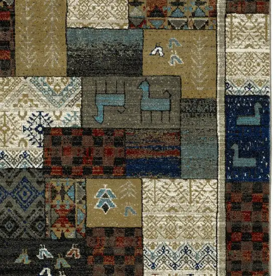 Brown Tan And Blue Patchwork Area Rug Photo 7