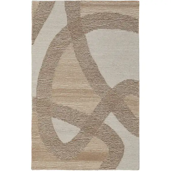 Brown Tan and Ivory Wool Abstract Hand Tufted Area Rug Photo 4