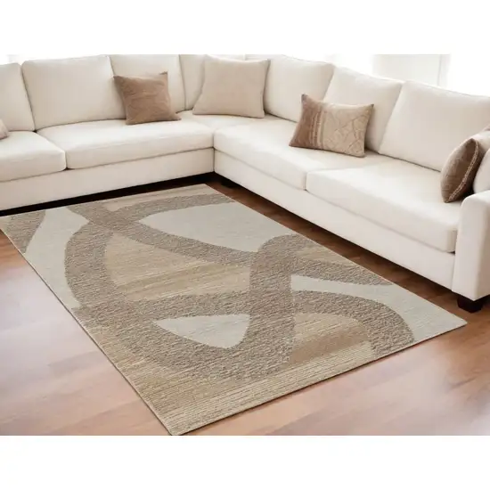 Brown Tan and Ivory Wool Abstract Hand Tufted Area Rug Photo 1