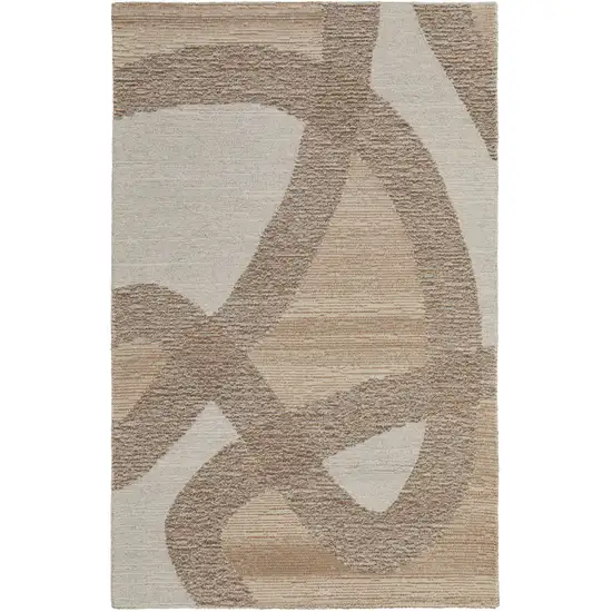 Brown Tan and Ivory Wool Abstract Hand Tufted Area Rug Photo 5