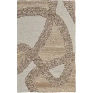 Photo of Brown Tan and Ivory Wool Abstract Hand Tufted Area Rug