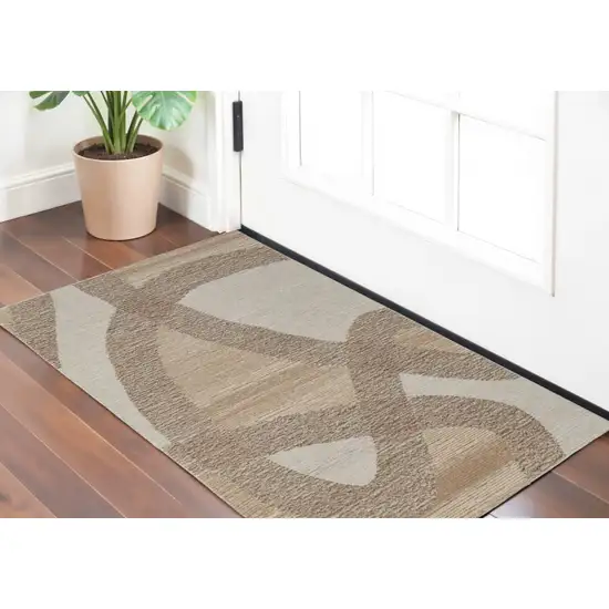 Brown Tan and Ivory Wool Abstract Hand Tufted Area Rug Photo 1